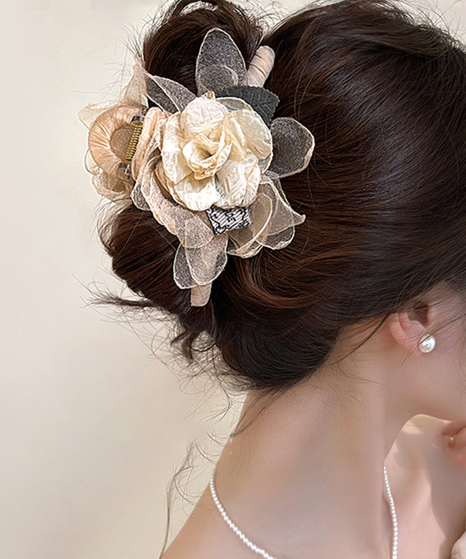 Beige Alloy Camellia Flower Tulle Hairpin