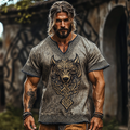 Men's Vintage Viking Wolf Celtic Knot Art Linen Shirt elevenforest