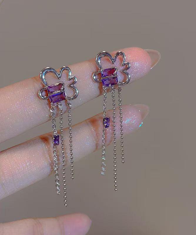 Purple Sterling Silver Tassel Drop Earrings