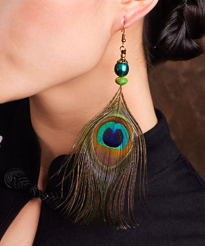 Peacock Feather Style Copper Drop Earrings