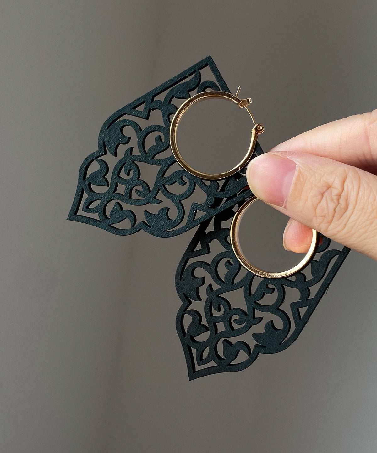 Black Wooden Hollow Out Hoop Earrings