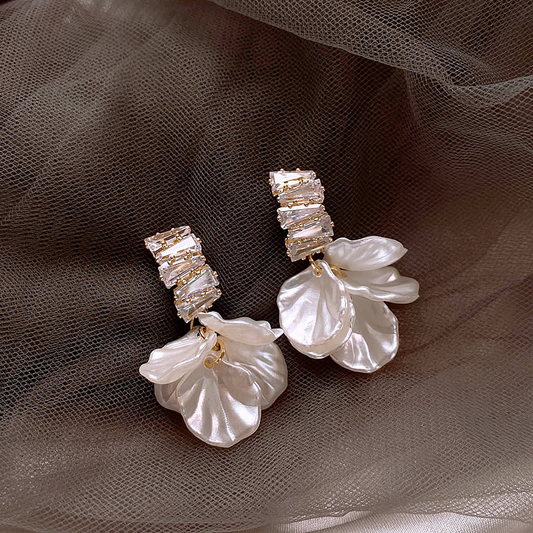 Gold Petal Earrings in White