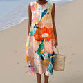 Comstylish Women's Vintage Floral Print Sleeveless Casual Cotton Dress