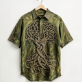 Men's Viking Life Of Tree Celtic Knot Embroidery Art Linen Shirts elevenforest