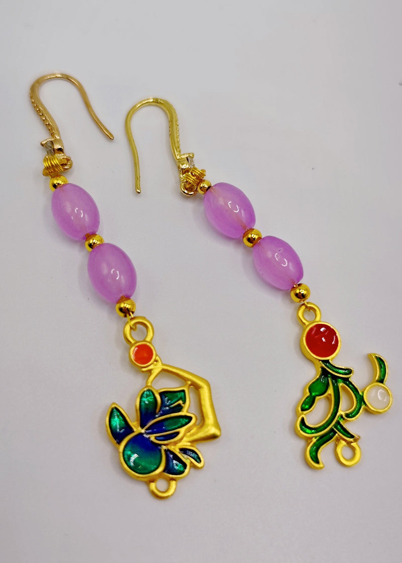 Stylish Pink Crystal Tasseled Style Drop Earrings