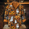Men's Halloween Ghost Pumpkin Spider Web Vintage Long-sleeved Shirt With Rose Embroidery elevenforest