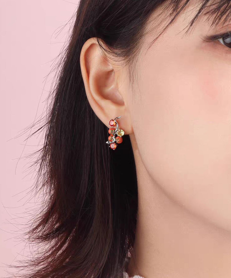 Red Copper Overgild Zircon Dripping Glaze Tomato Stud Earrings
