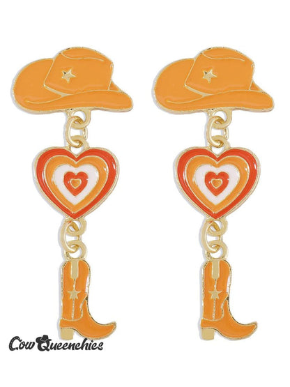 Western Cowboy Wind Hat Love Cowboy Boots Earrings