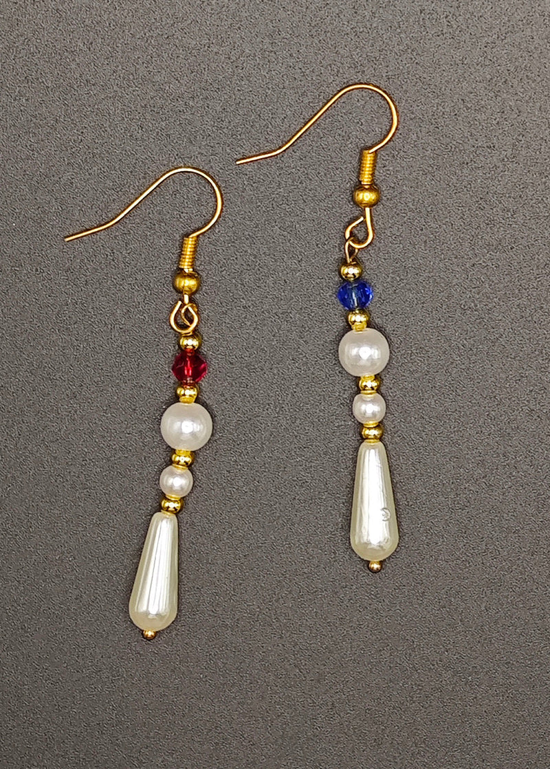 White Pearl Asymmetrical Design Drop Earrings
