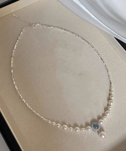 Blue Copper Silver Plating Pearl Broken Silver Gem Stone Pendant Necklace