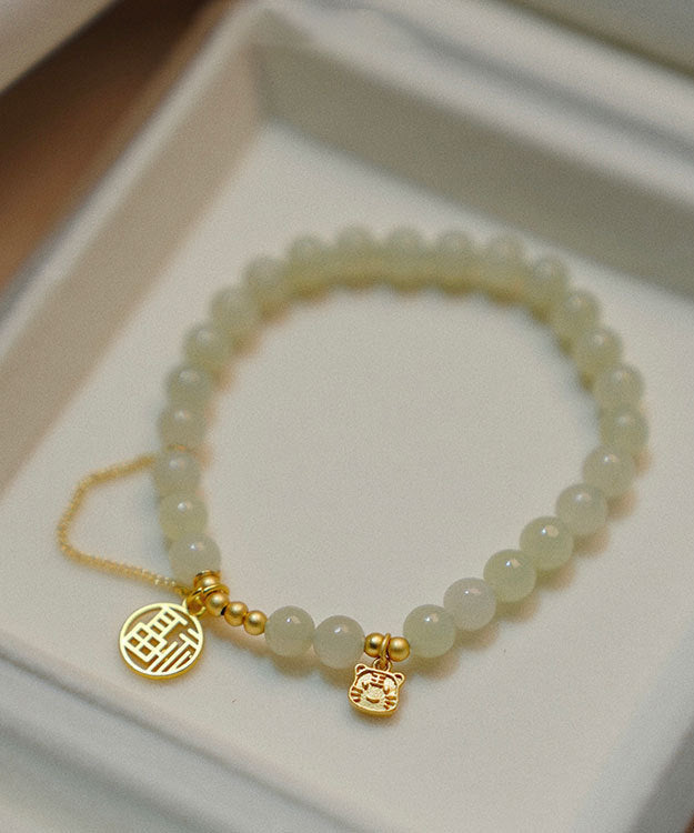 Diy Gold Ancient Gold Jade Fu Character Tassel Charm Bracelet