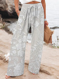 Comstylish Women's Casual Retro Embroidered Floral Print Pants