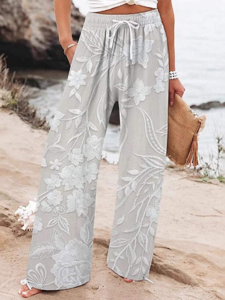 Women's Casual Retro Embroidered Floral Print Pants elevenforest