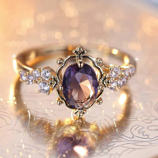 Purple Crystal Gold Ring