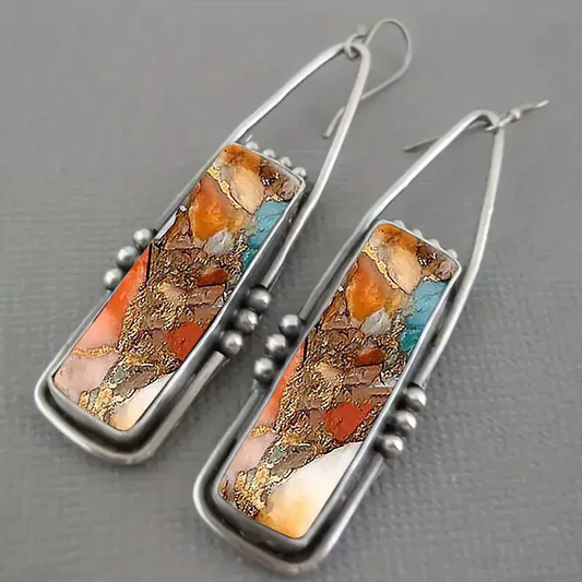 Natural Stone Rectangular Earrings