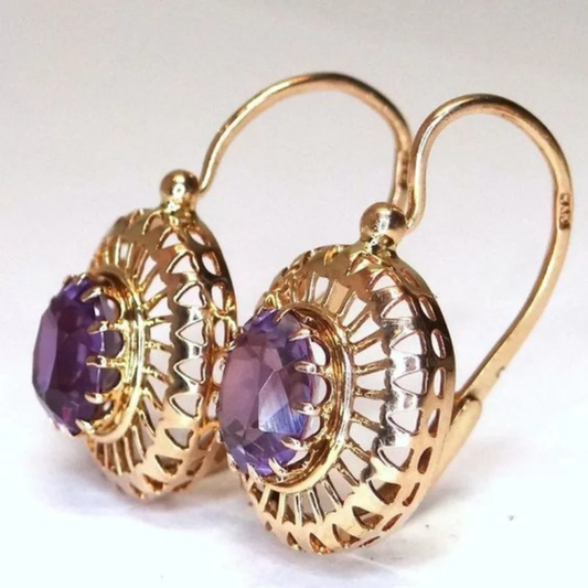 Inlaid Crystal Purple Earrings