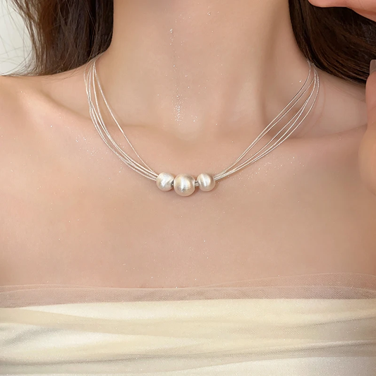 White Pearl Layered Necklace