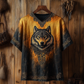 Men's Viking Celtic Wolf Art Gradient Linen T-shirt elevenforest
