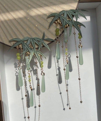 Art Light Green Overgild Coloured Glaze Resin Tassel Hairpin