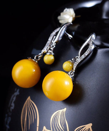 Yellow Sterling Silver Beeswax Ball Drop Earrings