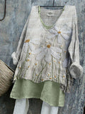 Cottage Daisies Floral Fiber Art Linen Tunic elevenforest