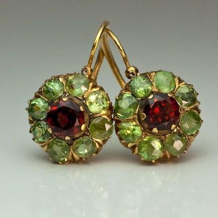 Rounded Green & Red Crystal Earrings