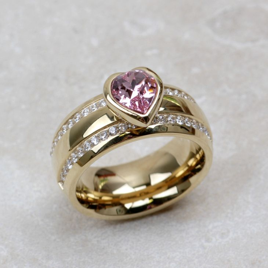 Pink Heart Gold Zirconia Ring
