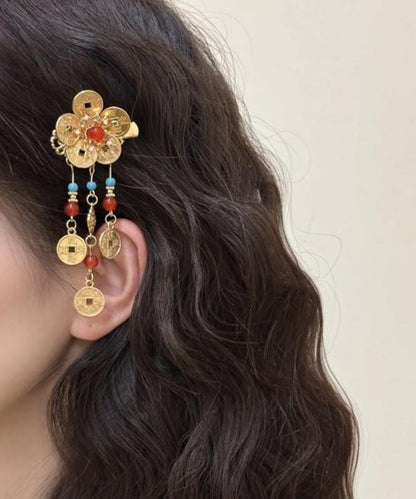 Style Gold Sterling Silver Overgild Turquoise Copper Coin Tassel Hairpin