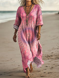 Women's Kaleidoscope Tie Dye Art Print Pocket Cotton Dress