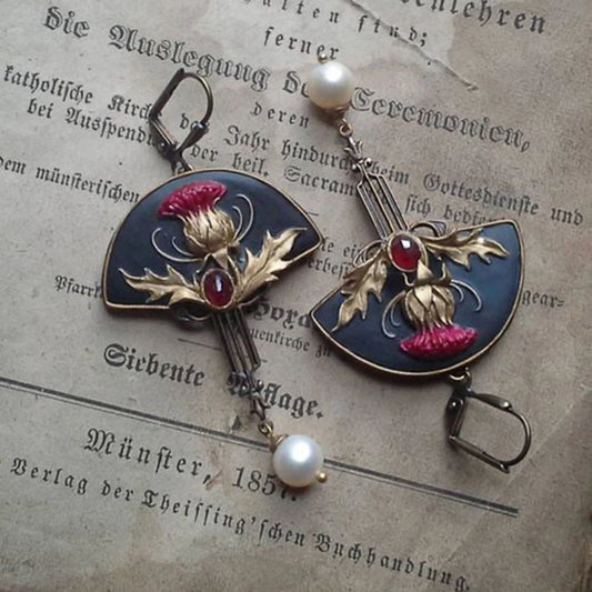 Earrings With Pearls and Red Crystal