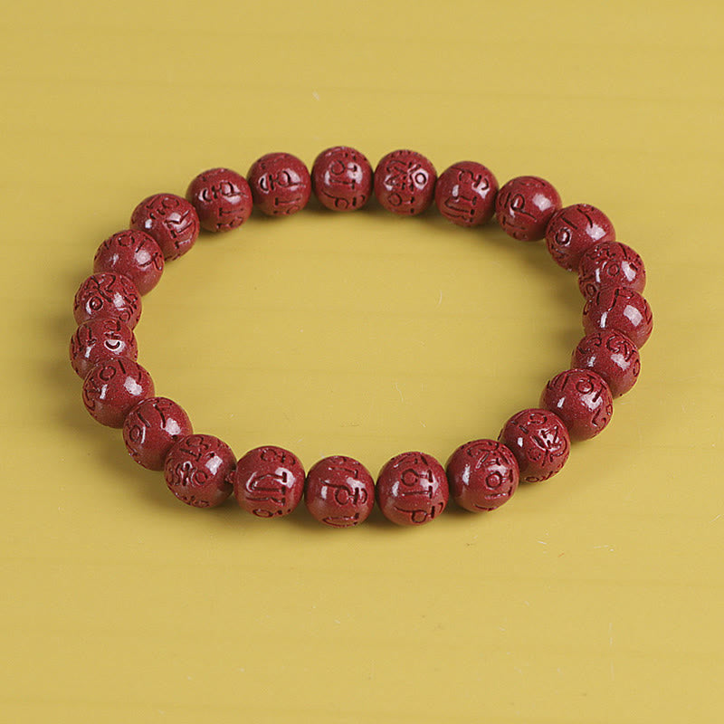 Buddha Stones Natural Double Pixiu Cinnabar Om Mani Padme Hum Wealth Luck Bead Bracelet