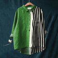 Striped Art Print Long Sleeve Loose Shirt elevenforest