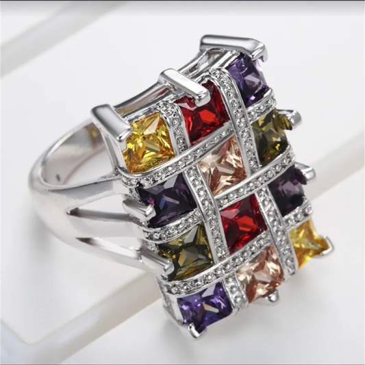 Colorful Inlaid Cubic Zirconia Ring