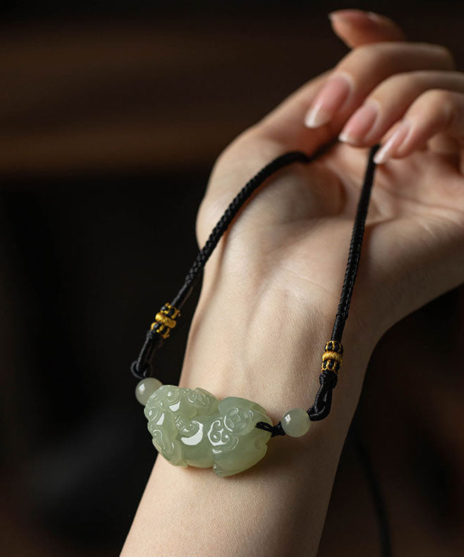 Fine Green Jade a Mythical Wild Animal Pendant Necklace