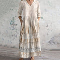 Vintage Embroidered Lace Art Women's Linen Dress elevenforest