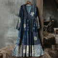 Comstylish Women's Traditional Japanese Sashiko Art V-neck Dress