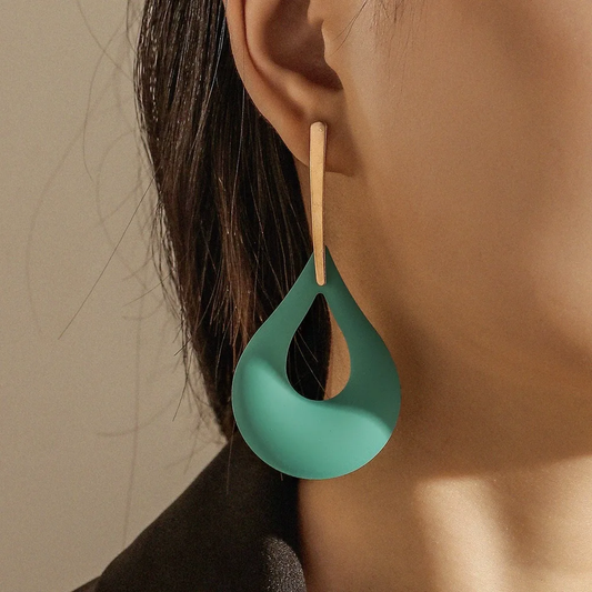 Green Hollow Drop Earrings