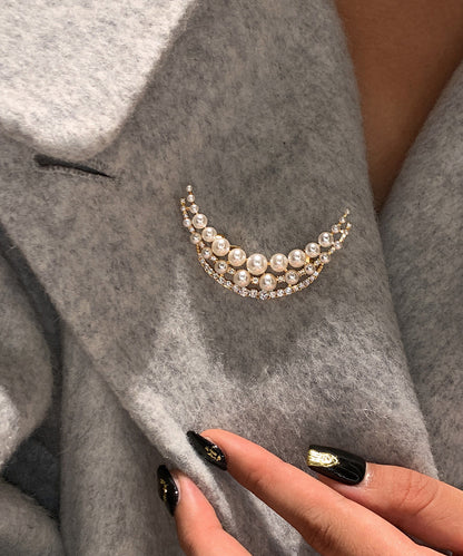 White Pearl Moon Shaped Fine Zircon Brooch