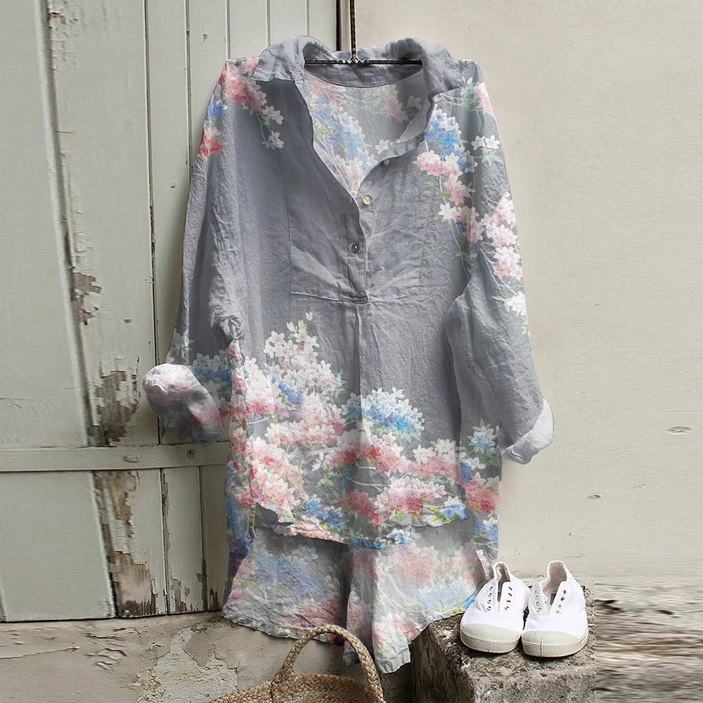 Japanese Art Flower Print Long Sleeve Casual Shirt elevenforest