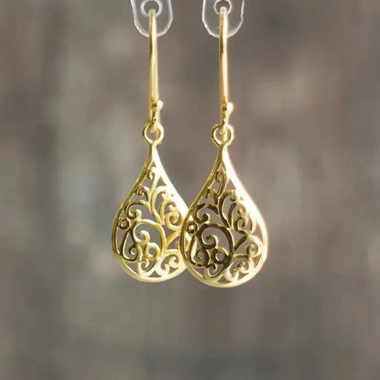 Hollow Golden Drop Earrings