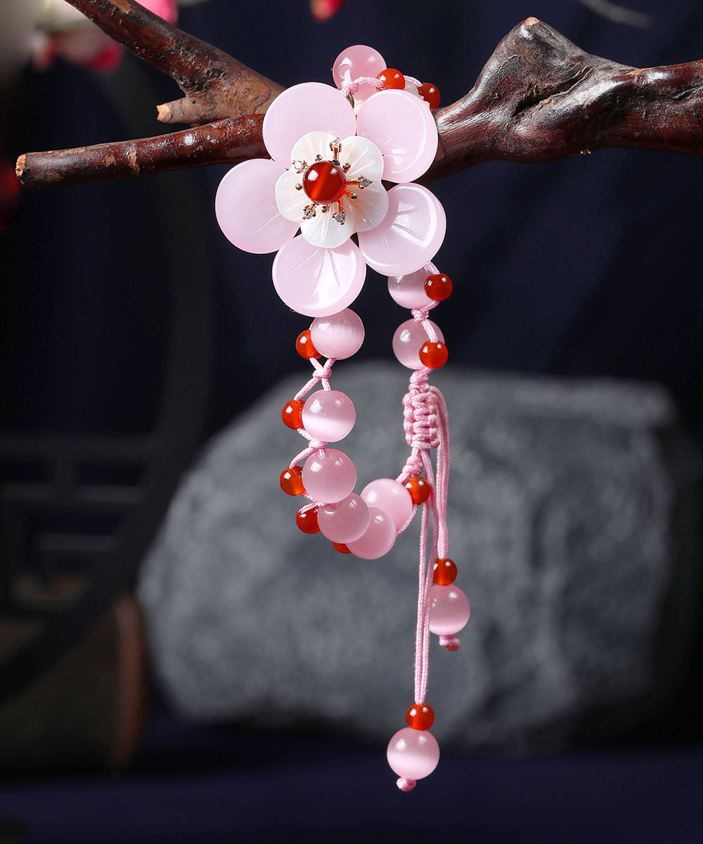 Light Pink Coloured Glaze Shell Flower Cat's Eye Garnet Charm Bracelet