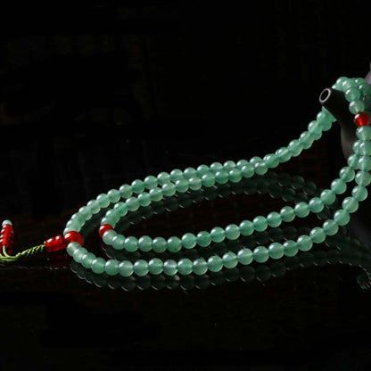 108 Bead Mala Bracelet Green Aventurine & Red Agate for Luck