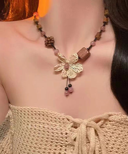 Handmade Black Braided Rope Coloured Glaze Wood Gratuated Bead Necklace