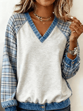 Women'S Casual Loose Contrast Color Stitching Top 