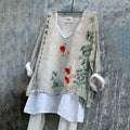Women Bamboo And Goldfish Ink And Wash Printed V Neck Shirt elevenforest