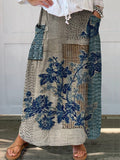 Vintage Floral Patchwork Pattern Art Print Linen Pocket Skirt