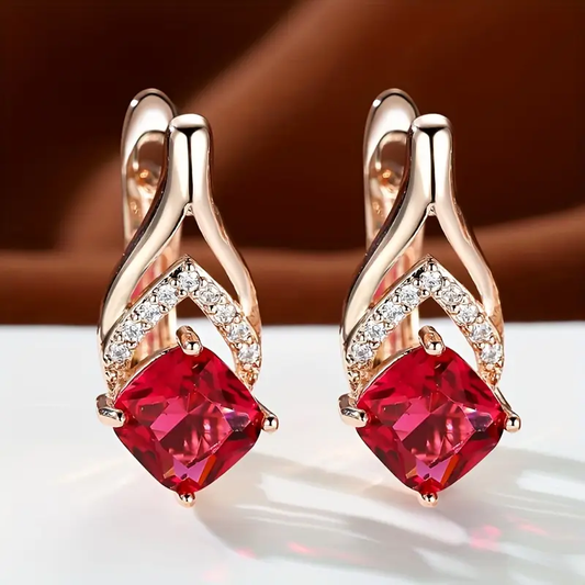 Red Crystal Gold Earrings