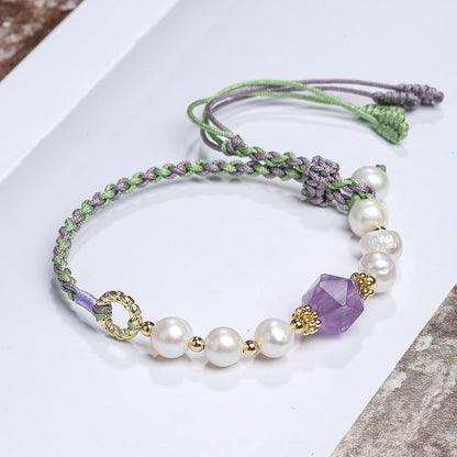 Buddha Stones 14k Gold Plated Natural Pearl Crystal Shell Charm Bead Bracelet