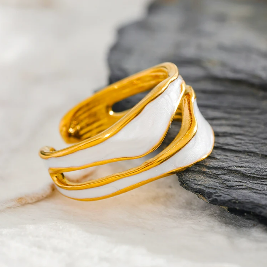 White Enamel Gold Ring