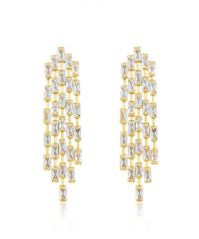 Gold Sterling Silver Overgild Zircon Tassel Drop Earrings